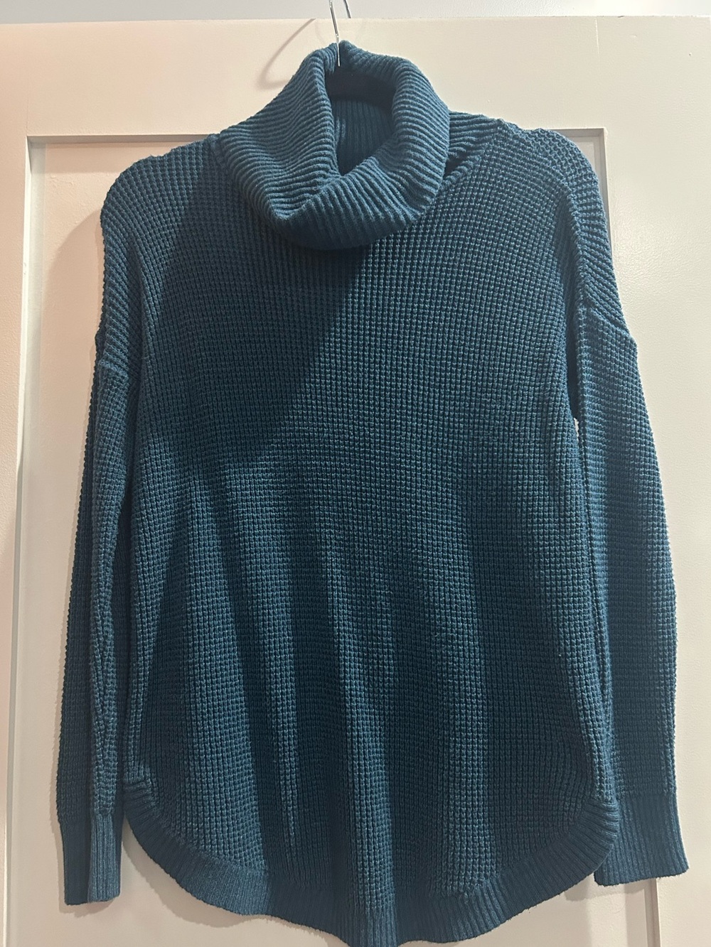Old Navy Teal Waffle Knit Cowl Neck Sweater
